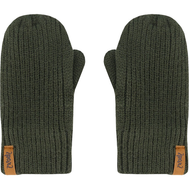 Braided Rib Knit Mittens, Forest Green