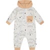 Bears Print Organic Cotton Hooded Jumpsuit, Gray Mix - Rompers - 1 - thumbnail