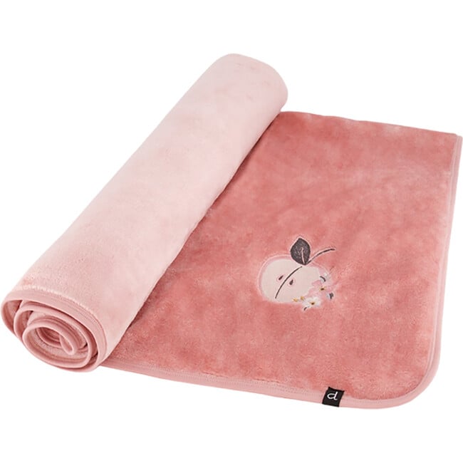 Apple & Flowers Embroidered Plush Blanket, Light Pink