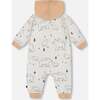 Bears Print Organic Cotton Hooded Jumpsuit, Gray Mix - Rompers - 3