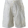 Striped Linen Elastic Waist Button Shorts, Navy - Shorts - 1 - thumbnail