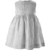 Striped Linen Bow Gathered Skirt Dress, Navy - Dresses - 2