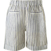 Striped Linen Elastic Waist Button Shorts, Navy - Shorts - 2