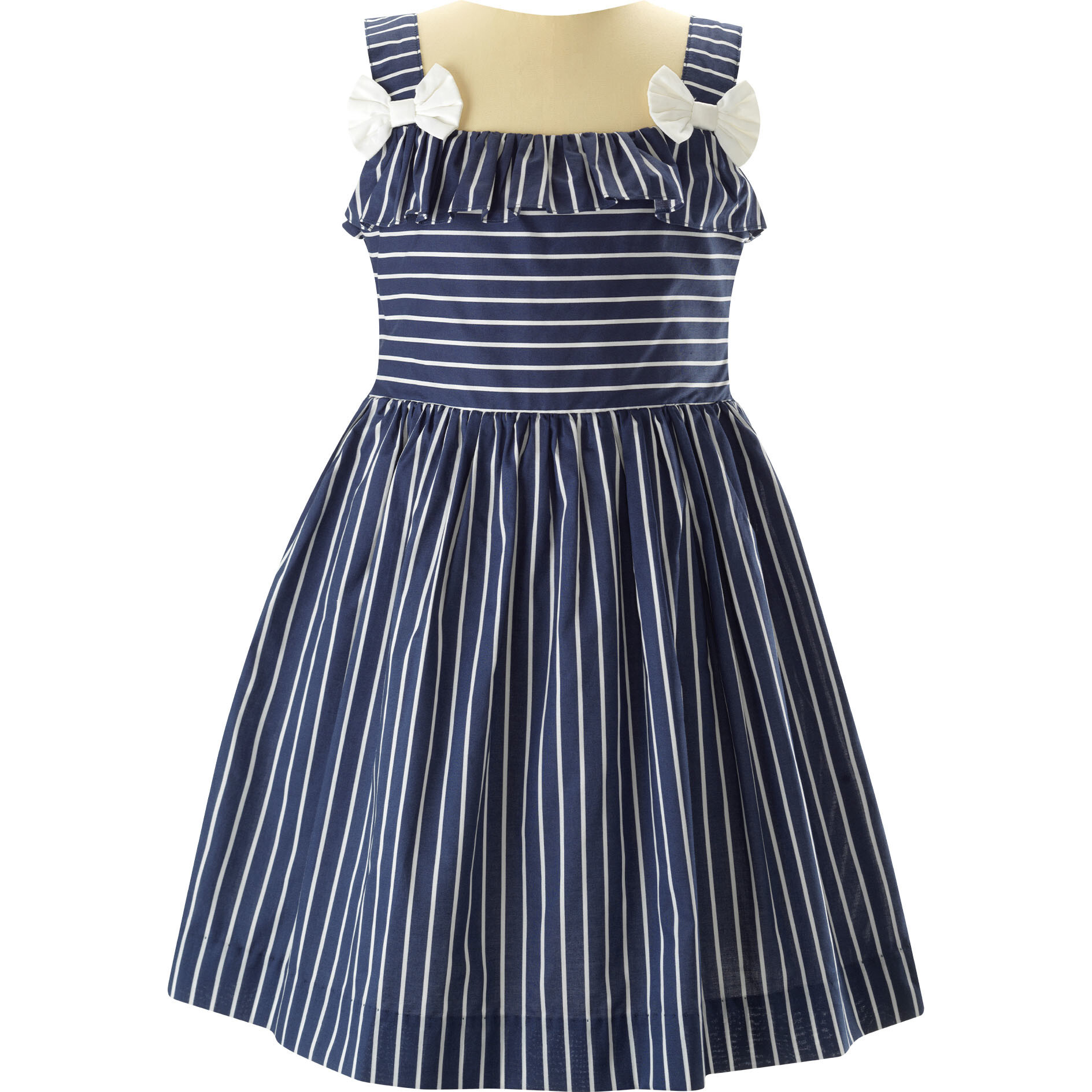 Striped Frill Chest Elastic Shoulder Strap Sundress, Navy - Dresses - 1