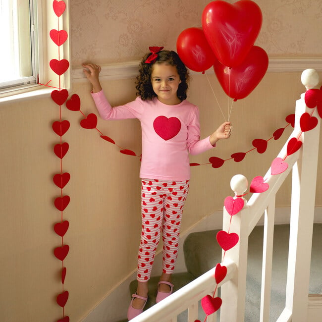 Striped Heart Print Jersey Top & Legging Set, Pink - Mixed Apparel Set - 3