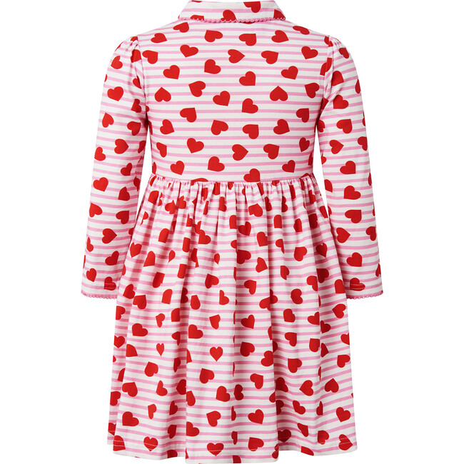 Striped Heart Print Peter Pan Collar Jersey Dress, Pink - Dresses - 2