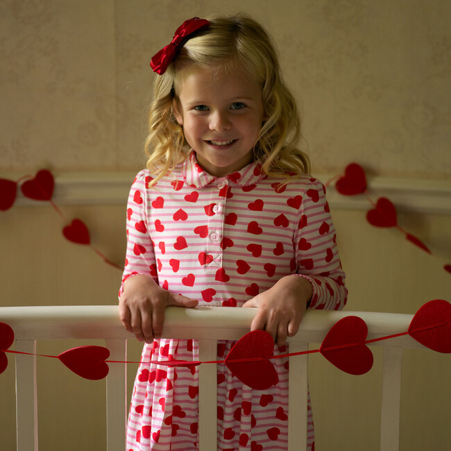 Striped Heart Print Peter Pan Collar Jersey Dress, Pink - Dresses - 3