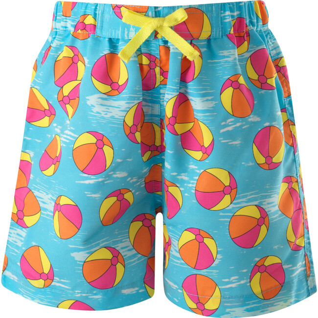 Pool Play Print Elastic Waist Drawstring Swim Trunks, Blue