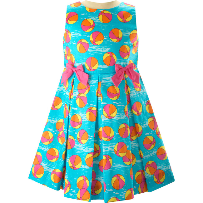 Pool Play Print Sleeveless Pleated Skirt Sundress, Blue