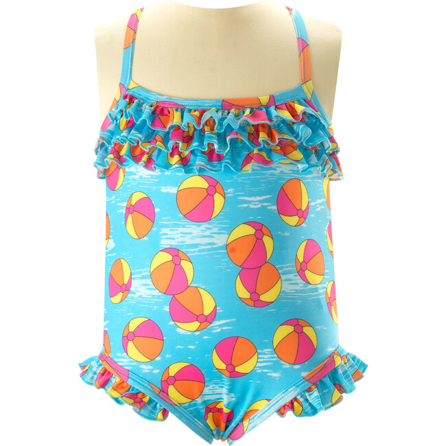 Pool Play Print Lycra Frill Chest Swimsuit, Blue