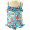 Pool Play Print Lycra Frill Chest Swimsuit, Blue - One Pieces - 1 - thumbnail