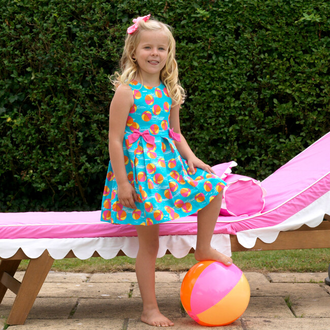 Pool Play Print Sleeveless Pleated Skirt Sundress, Blue - Dresses - 3