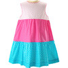 Polka Dotted Picot Trim Sleeveless Tiered Dress, Pink - Dresses - 1 - thumbnail