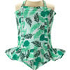 Palm Tree Print Ruched Elastic Neck Strap Swimsuit, Green - One Pieces - 1 - thumbnail