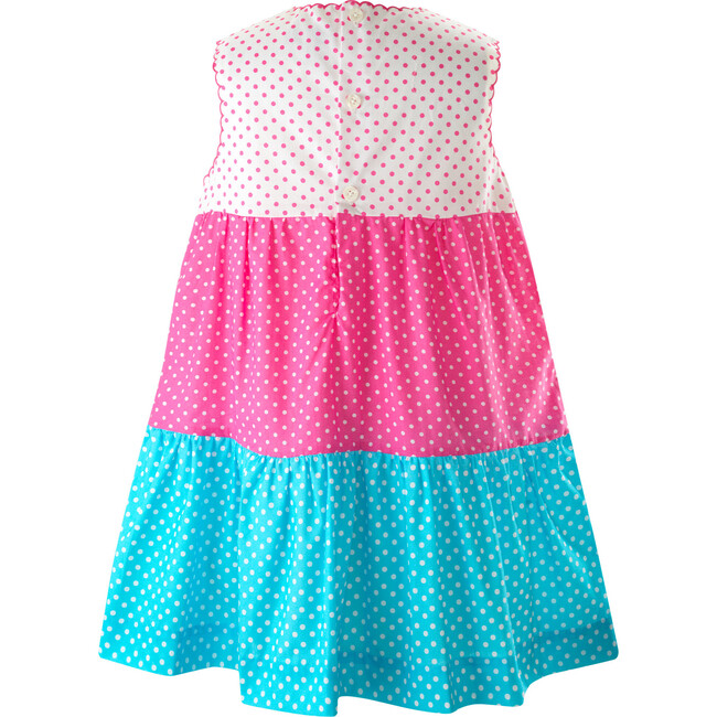 Polka Dotted Picot Trim Sleeveless Tiered Dress, Pink - Dresses - 2