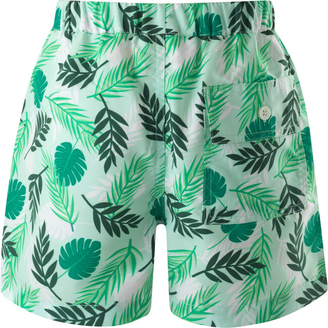 Palm Tree Print Elastic Waist Drawstring Swim Trunks, Green - Swim Trunks - 2