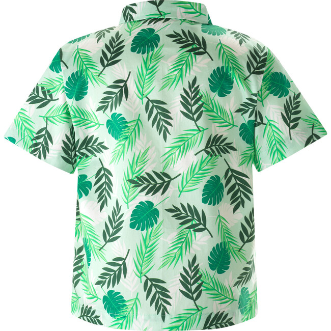 Palm Tree Print Open Neck Short Sleeve Button-Down Shirt, Green - Button Downs - 2