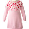 Heart Knit Ribbed Neck Long Sleeve A-Line Dress, Powder Pink - Dresses - 1 - thumbnail