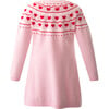 Heart Knit Ribbed Neck Long Sleeve A-Line Dress, Powder Pink - Dresses - 2