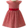 Heart Damask Cap Sleeve Ribbon Bow Waist Skirt Dress, Red - Dresses - 1 - thumbnail