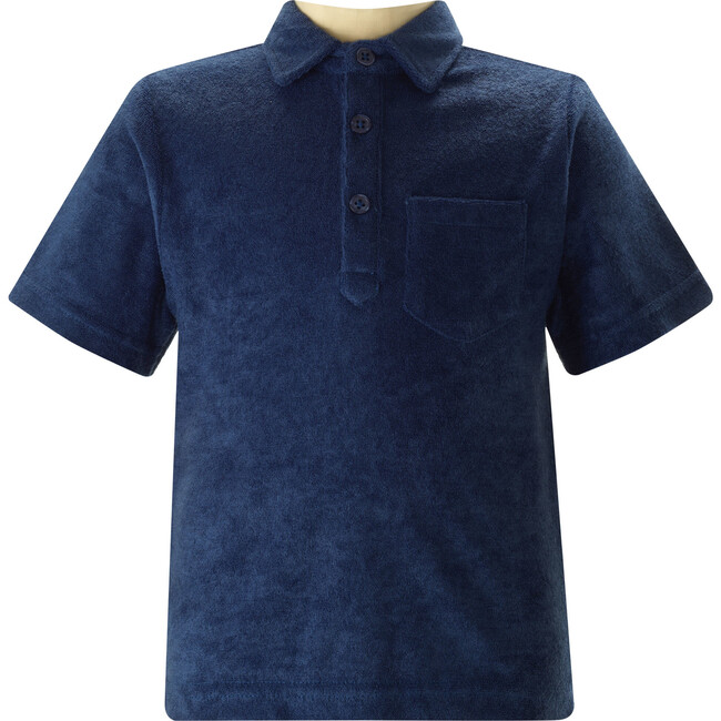 Terry Towel Short Sleeve Front Pocket Polo Shirt, Navy