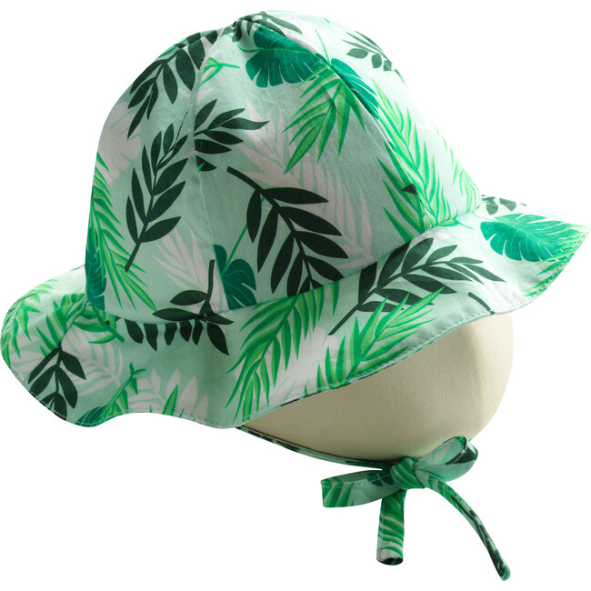 Girls Palm Tree Print Cotton Sun Hat, Green