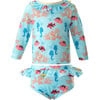 Coral Reef Print Long Sleeve Two-Piece Rashguard Set, Blue - Rash Guards - 1 - thumbnail