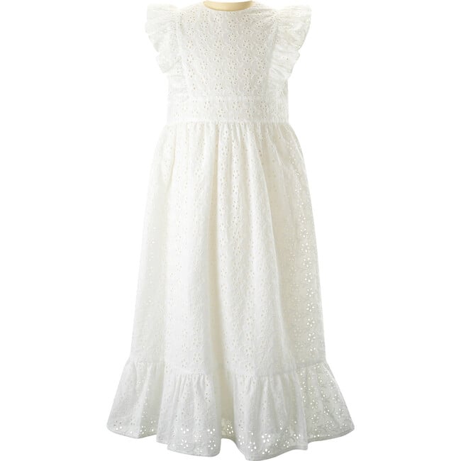 Eyelet Embroidered Ruffle Shoulder Maxi Dress, White