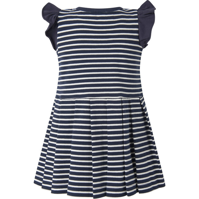 Breton Striped Ruffle Shoulder Tennis Skirt Dress, Navy - Dresses - 2