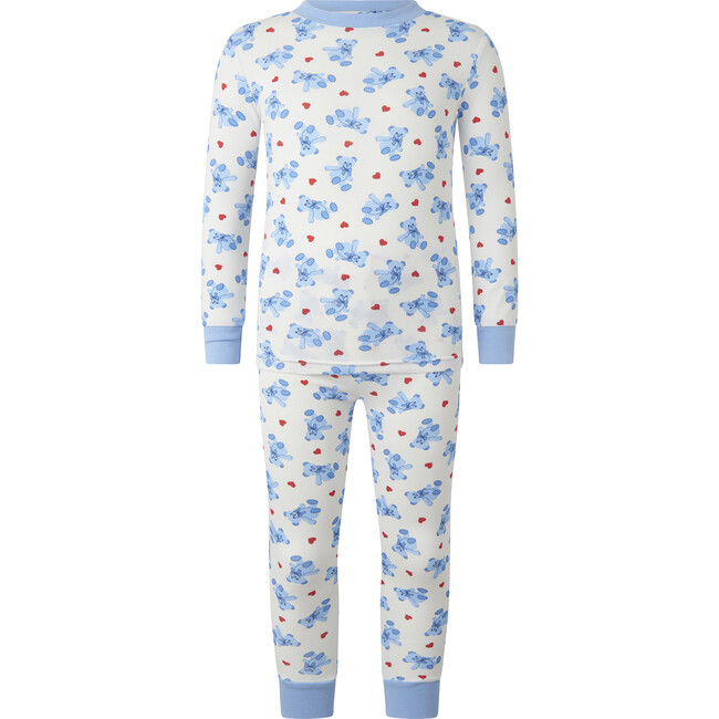 Bear Hearts Print Long Sleeve Jersey Pajamas Set, Blue