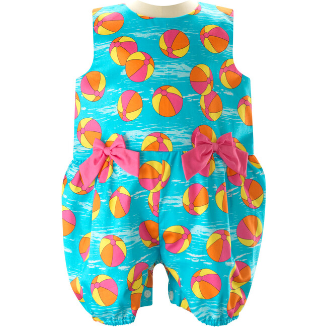 Babys Pool Play Print Sleeveless Bow Waist Playsuit, Blue
