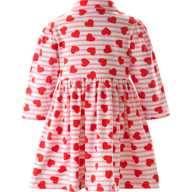 Babys Striped Heart Print Peter Pan Collar Jersey Dress, Pink - Dresses - 2