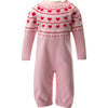 Babys Heart Intarsia Knit Ribbed Neck Long Sleeve Playsuit, Pink - Rompers - 1 - thumbnail