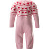 Babys Heart Intarsia Knit Ribbed Neck Long Sleeve Playsuit, Pink - Rompers - 2