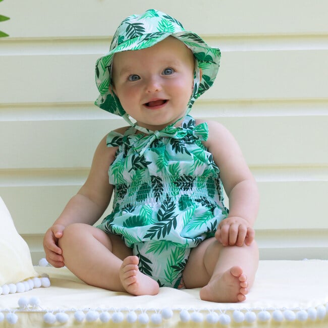 Babys Palm Tree Print Ruched Waist Swim Bubble, Green - One Pieces - 3