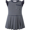 Babys Breton Striped Ruffle Shoulder Tennis Skirt Dress, Navy - Dresses - 1 - thumbnail