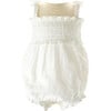 Babys Eyelet Embroidered Ruched Bow Strap Bubble, White - One Pieces - 1 - thumbnail