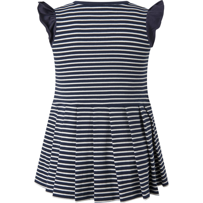 Babys Breton Striped Ruffle Shoulder Tennis Skirt Dress, Navy - Dresses - 2