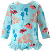 Babys Coral Reef Print Long Sleeve One-Piece Rashguard, Blue - One Pieces - 1 - thumbnail