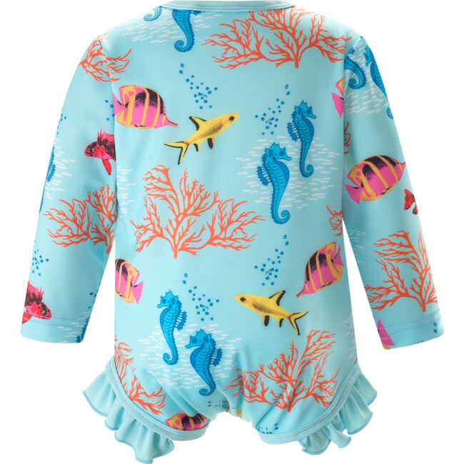 Babys Coral Reef Print Long Sleeve One-Piece Rashguard, Blue - One Pieces - 2