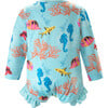 Babys Coral Reef Print Long Sleeve One-Piece Rashguard, Blue - One Pieces - 2