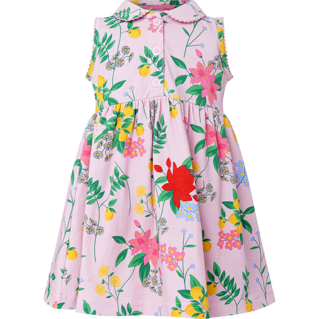 Babys Botanical Floral Print Peter Pan Collar Jersey Dress, Pink