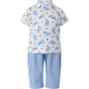 Babys Bear Hearts Print Short Sleeve Polo & Pull-On Trousers Set, Blue - Mixed Apparel Set - 1 - thumbnail