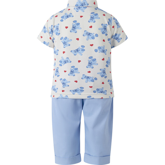 Babys Bear Hearts Print Short Sleeve Polo & Pull-On Trousers Set, Blue - Mixed Apparel Set - 2