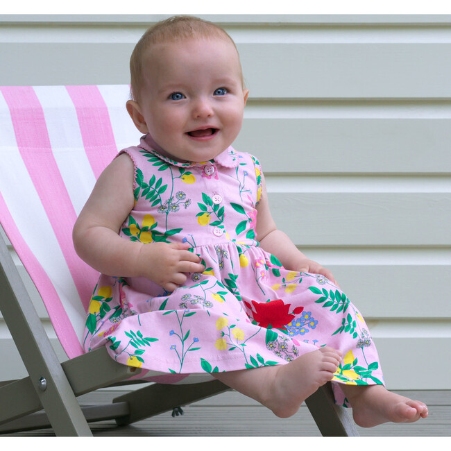 Babys Botanical Floral Print Peter Pan Collar Jersey Dress, Pink - Dresses - 3