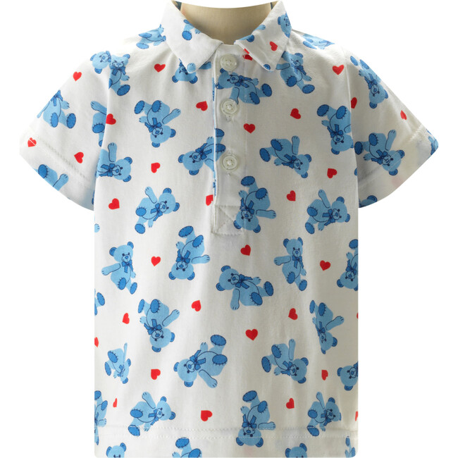 Babys Bear Hearts Print Short Sleeve Polo & Pull-On Trousers Set, Blue - Mixed Apparel Set - 3