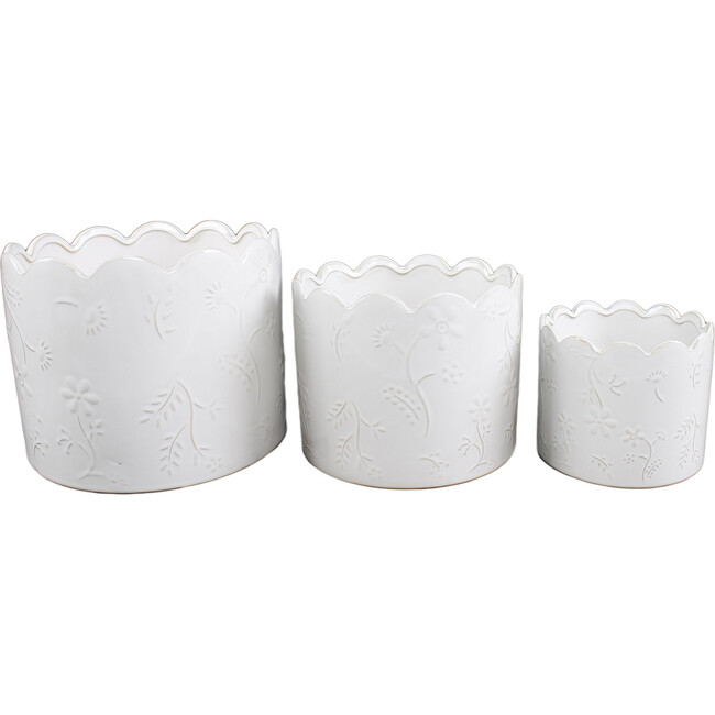 Scallop Wild Flower Ceramic Pot, Ivory (Set Of 3)