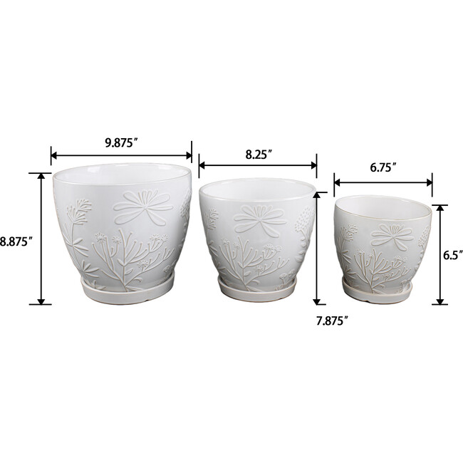 10-Inch, 8-Inch & 6.75-Inch Jungle Flowers Ceramic Pot, Ivory (Set Of 3) - Accents - 2