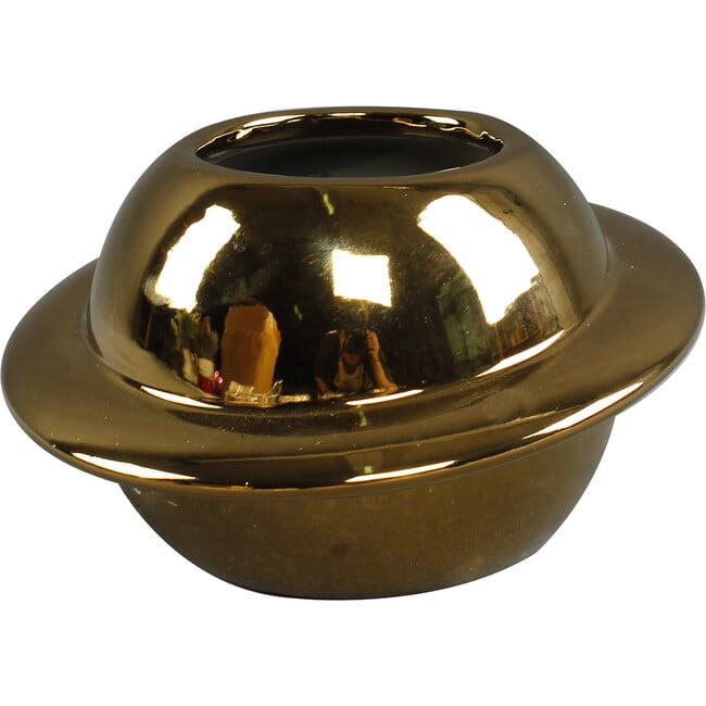 7-Inch D Planet Ceramic Planter 7X7X4.25, Metallic Gold