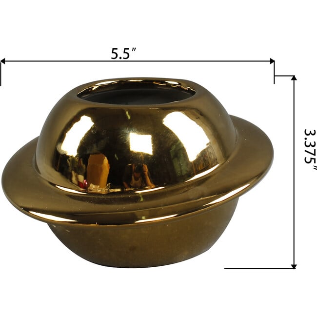 7-Inch D Planet Ceramic Planter 7X7X4.25, Metallic Gold - Accents - 2